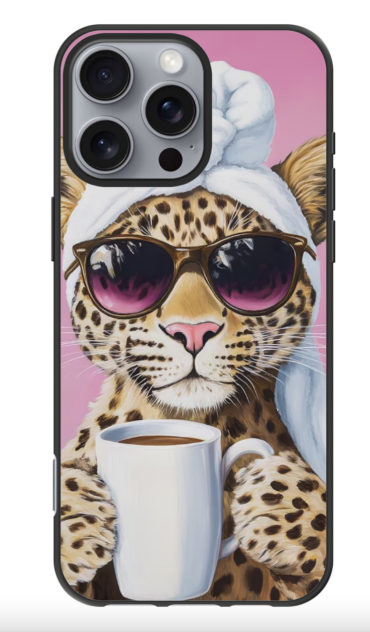 Cheetah Drinking Coffee Custom Print Iphone Case