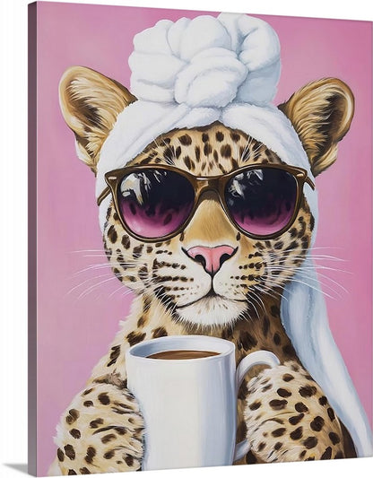 Cheetah Drinking Coffee Diamond Painting